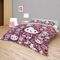 Hello Kitty bed set - Hello Kitty and friend quilt set 3D high quality cotton quilt & pillowcase - Lusy Store LLC