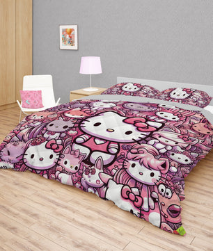 Hello Kitty bed set - Hello Kitty and friend quilt set 3D high quality cotton quilt & pillowcase - Lusy Store LLC