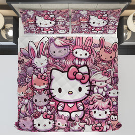 Hello Kitty bed set - Hello Kitty and friend quilt set 3D high quality cotton quilt & pillowcase - Lusy Store LLC