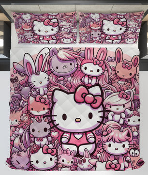 Hello Kitty bed set - Hello Kitty and friend quilt set 3D high quality cotton quilt & pillowcase - Lusy Store LLC