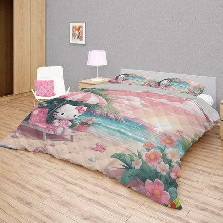 Hello Kitty bed set - Kitty on the beach quilt set 3D high quality cotton quilt & pillowcase - Lusy Store LLC