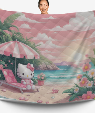 Hello Kitty bed set - Kitty on the beach quilt set 3D high quality cotton quilt & pillowcase - Lusy Store LLC