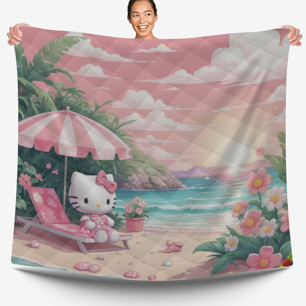 Hello Kitty bed set - Kitty on the beach quilt set 3D high quality cotton quilt & pillowcase - Lusy Store LLC