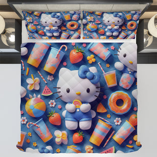 Hello Kitty bed set - Navy Blue summer quilt set cute 3D high quality cotton quilt & pillowcase - Lusy Store LLC