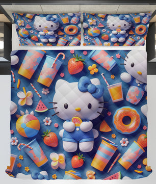 Hello Kitty bed set - Navy Blue summer quilt set cute 3D high quality cotton quilt & pillowcase - Lusy Store LLC