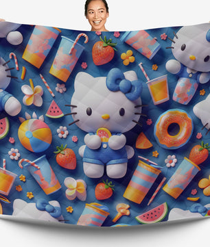 Hello Kitty bed set - Navy Blue summer quilt set cute 3D high quality cotton quilt & pillowcase - Lusy Store LLC