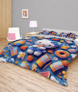 Hello Kitty bed set - Navy Blue summer quilt set cute 3D high quality cotton quilt & pillowcase - Lusy Store LLC