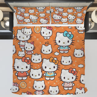 Hello Kitty bed set - Orange cute summer quilt set high quality cotton quilt & pillowcase - Lusy Store LLC
