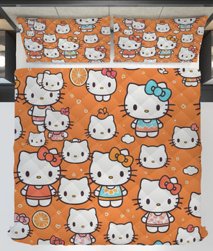 Hello Kitty bed set - Orange cute summer quilt set high quality cotton quilt & pillowcase - Lusy Store LLC