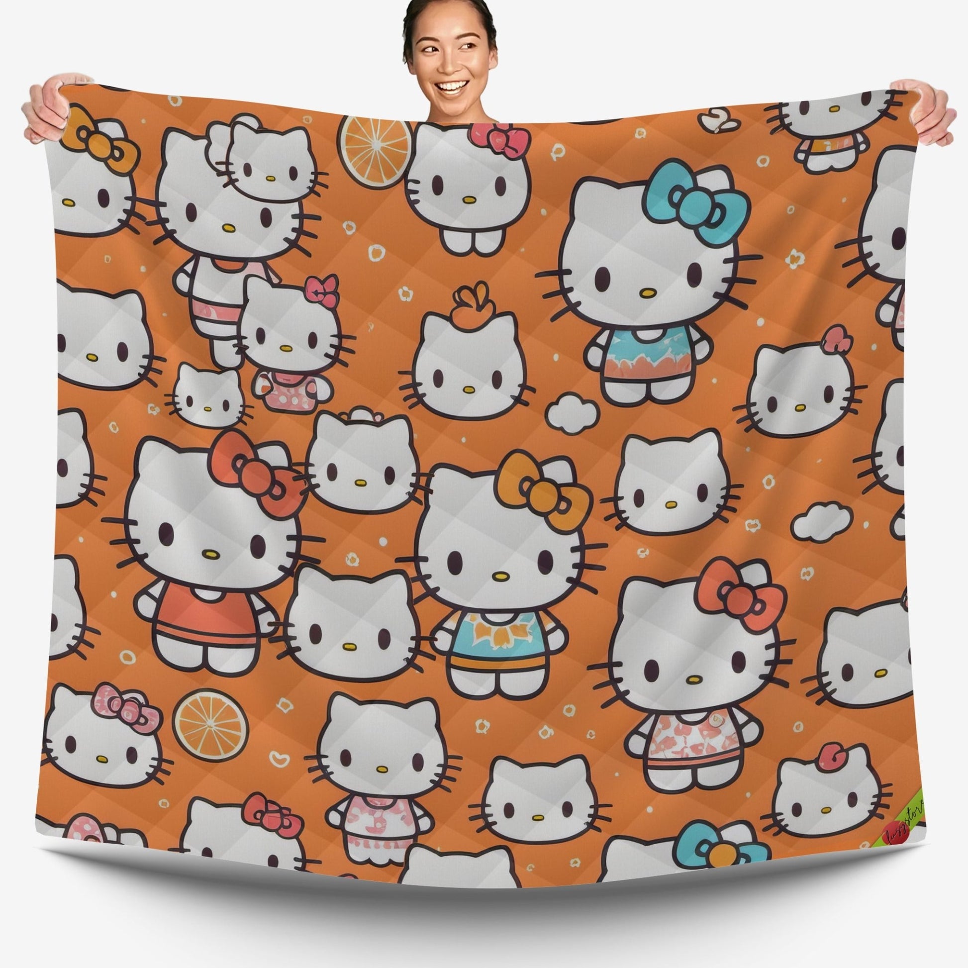 Hello Kitty bed set - Orange cute summer quilt set high quality cotton quilt & pillowcase - Lusy Store LLC