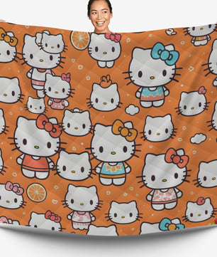 Hello Kitty bed set - Orange cute summer quilt set high quality cotton quilt & pillowcase - Lusy Store LLC