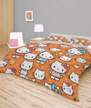 Hello Kitty bed set - Orange cute summer quilt set high quality cotton quilt & pillowcase - Lusy Store LLC