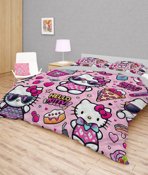 Hello Kitty bed set - Pink cool quilt set 3D high quality cotton quilt & pillowcase for bedroom - Lusy Store LLC
