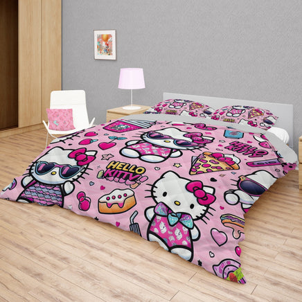 Hello Kitty bed set - Pink cool quilt set 3D high quality cotton quilt & pillowcase for bedroom - Lusy Store LLC