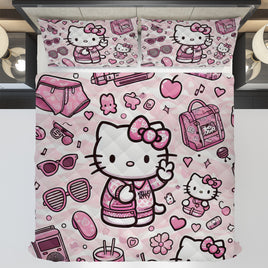 Hello Kitty bed set - Pink cute quilt set 3D high quality cotton quilt & pillowcase for bedroom - Lusy Store LLC