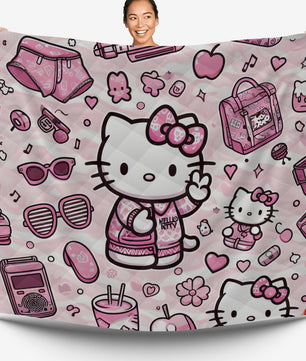 Hello Kitty bed set - Pink cute quilt set 3D high quality cotton quilt & pillowcase for bedroom - Lusy Store LLC