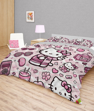 Hello Kitty bed set - Pink cute quilt set 3D high quality cotton quilt & pillowcase for bedroom - Lusy Store LLC