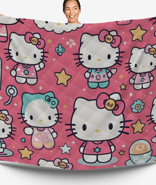 Hello Kitty bed set - Pink cute quilt set high quality cotton quilt & pillowcase for bedroom - Lusy Store LLC