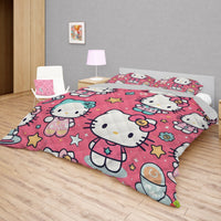 Hello Kitty bed set - Pink cute quilt set high quality cotton quilt & pillowcase for bedroom - Lusy Store LLC