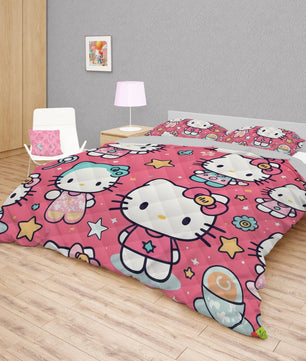 Hello Kitty bed set - Pink cute quilt set high quality cotton quilt & pillowcase for bedroom - Lusy Store LLC