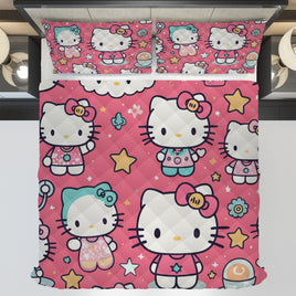 Hello Kitty bed set - Pink cute quilt set high quality cotton quilt & pillowcase for bedroom - Lusy Store LLC