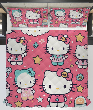 Hello Kitty bed set - Pink cute quilt set high quality cotton quilt & pillowcase for bedroom - Lusy Store LLC