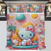 Hello Kitty bed set - Pink cute summer 3D quilt set high quality cotton quilt & pillowcase - Lusy Store LLC