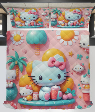 Hello Kitty bed set - Pink cute summer 3D quilt set high quality cotton quilt & pillowcase - Lusy Store LLC