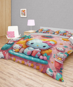 Hello Kitty bed set - Pink cute summer 3D quilt set high quality cotton quilt & pillowcase - Lusy Store LLC