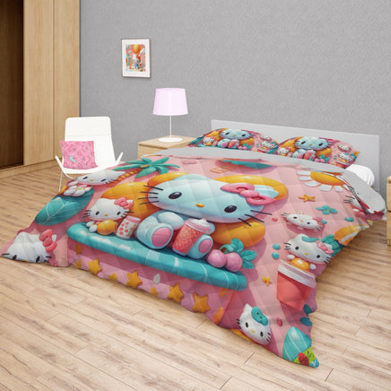 Hello Kitty bed set - Pink cute summer 3D quilt set high quality cotton quilt & pillowcase - Lusy Store LLC