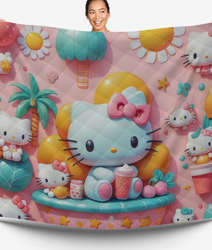 Hello Kitty bed set - Pink cute summer 3D quilt set high quality cotton quilt & pillowcase - Lusy Store LLC