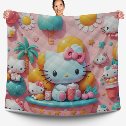Hello Kitty bed set - Pink cute summer 3D quilt set high quality cotton quilt & pillowcase - Lusy Store LLC