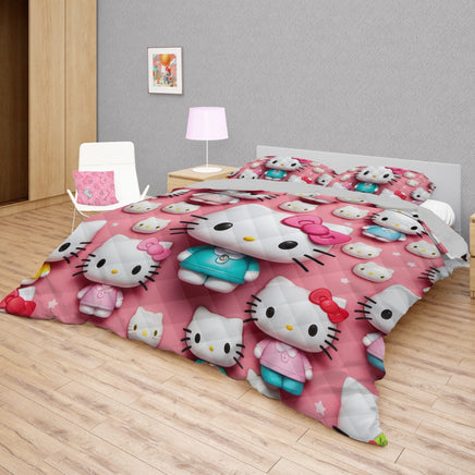 Hello Kitty bed set - Pink quilt set cute 3D high quality cotton quilt & pillowcase - Lusy Store LLC