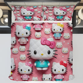 Hello Kitty bed set - Pink quilt set cute 3D high quality cotton quilt & pillowcase - Lusy Store LLC