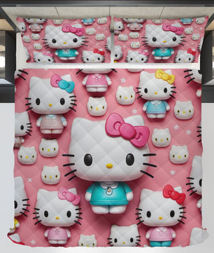 Hello Kitty bed set - Pink quilt set cute 3D high quality cotton quilt & pillowcase - Lusy Store LLC