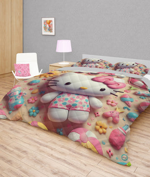 Hello Kitty bed set - Pink quilt set sweet cute 3D high quality cotton quilt & pillowcase - Lusy Store LLC