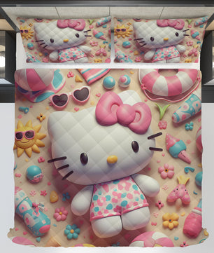 Hello Kitty bed set - Pink quilt set sweet cute 3D high quality cotton quilt & pillowcase - Lusy Store LLC