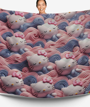 Hello Kitty bed set - Pink quilt set waves cute Kitty sleeping 3D high quality cotton quilt & pillowcase - Lusy Store LLC