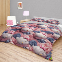Hello Kitty bed set - Pink quilt set waves cute Kitty sleeping 3D high quality cotton quilt & pillowcase - Lusy Store LLC