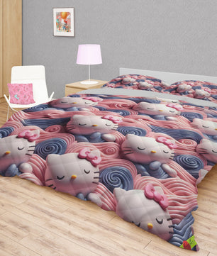 Hello Kitty bed set - Pink quilt set waves cute Kitty sleeping 3D high quality cotton quilt & pillowcase - Lusy Store LLC