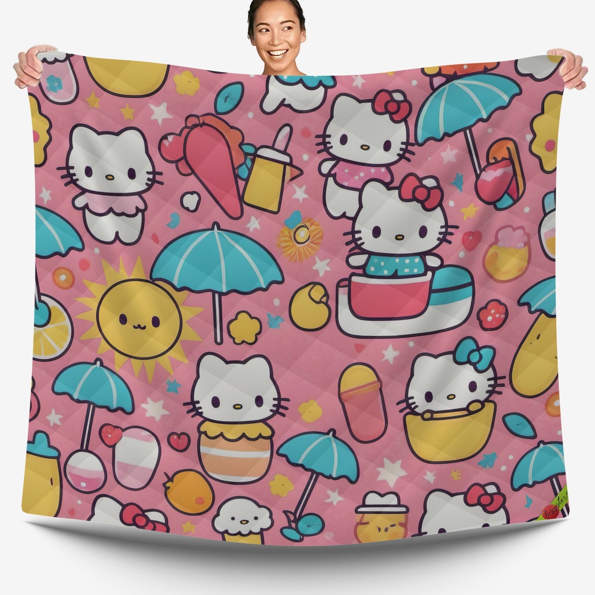 Hello Kitty bed set - Pink summer quilt set high quality cotton quilt & pillowcase - Lusy Store LLC