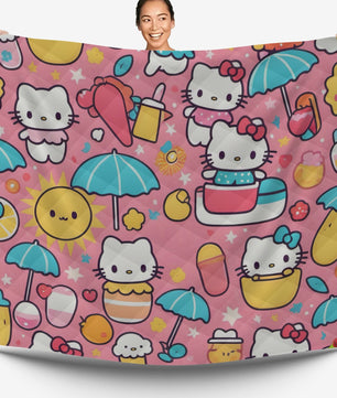 Hello Kitty bed set - Pink summer quilt set high quality cotton quilt & pillowcase - Lusy Store LLC