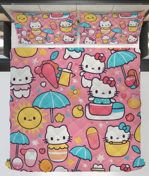 Hello Kitty bed set - Pink summer quilt set high quality cotton quilt & pillowcase - Lusy Store LLC