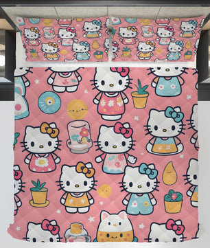 Hello Kitty bed set - Pink summer quilt set high quality cotton quilt & pillowcase - Lusy Store LLC