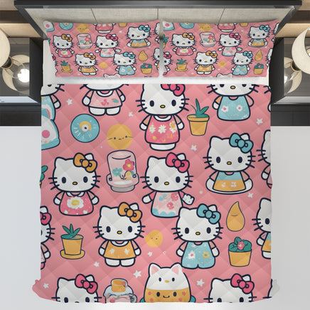 Hello Kitty bed set - Pink summer quilt set high quality cotton quilt & pillowcase - Lusy Store LLC