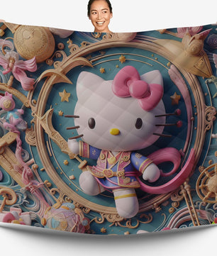 Hello Kitty bed set - Samurai quilt set art cool cute 3D high quality cotton quilt & pillowcase - Lusy Store LLC