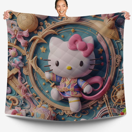 Hello Kitty bed set - Samurai quilt set art cool cute 3D high quality cotton quilt & pillowcase - Lusy Store LLC
