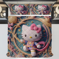 Hello Kitty bed set - Samurai quilt set art cool cute 3D high quality cotton quilt & pillowcase - Lusy Store LLC