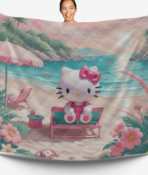 Hello Kitty bed set - Spring on the beach quilt set 3D high quality cotton quilt & pillowcase - Lusy Store LLC
