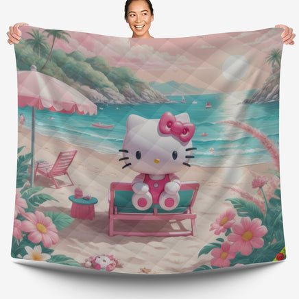 Hello Kitty bed set - Spring on the beach quilt set 3D high quality cotton quilt & pillowcase - Lusy Store LLC